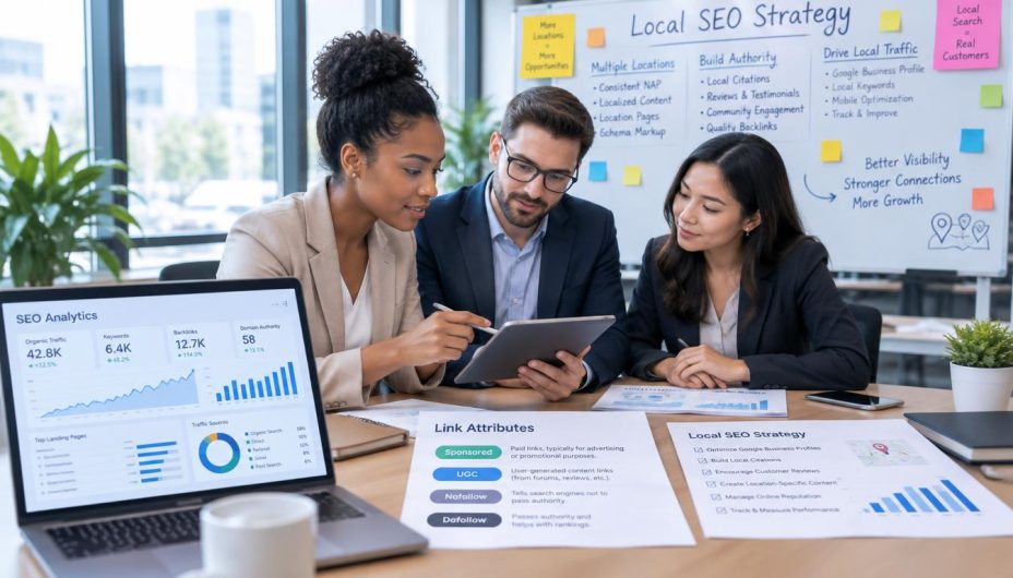 Multi location local SEO team reviewing branch performance and local search strategy